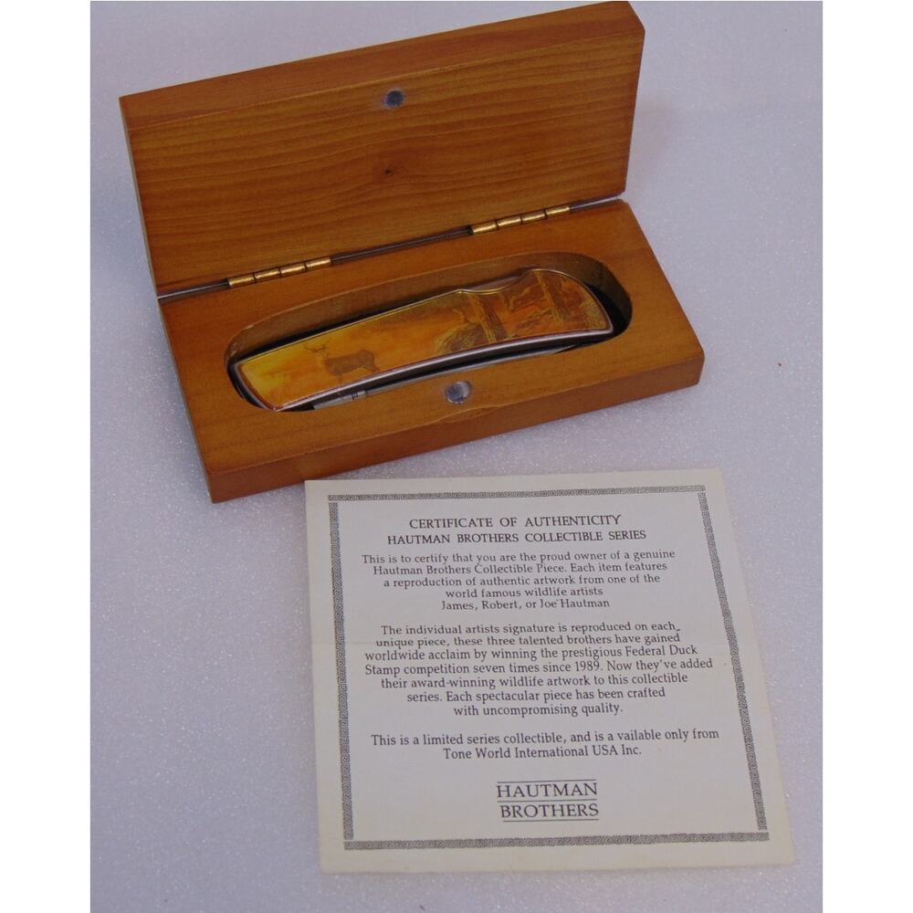 Hautman Brothers Wildlife Series Knife Wood Case Authenticity Certificate VTG